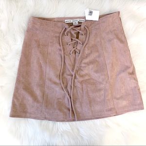 NWT Pink suede mini skirt lace up detail MEDIUM